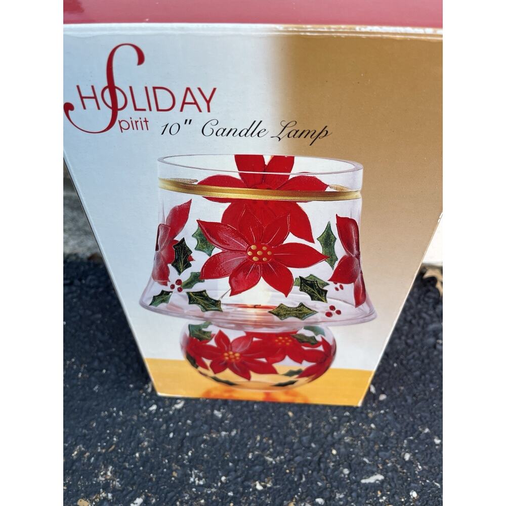Celebrations “Poinsettia” 10” Candle Lamp (215971-10-GB) Hand Painted Glass
